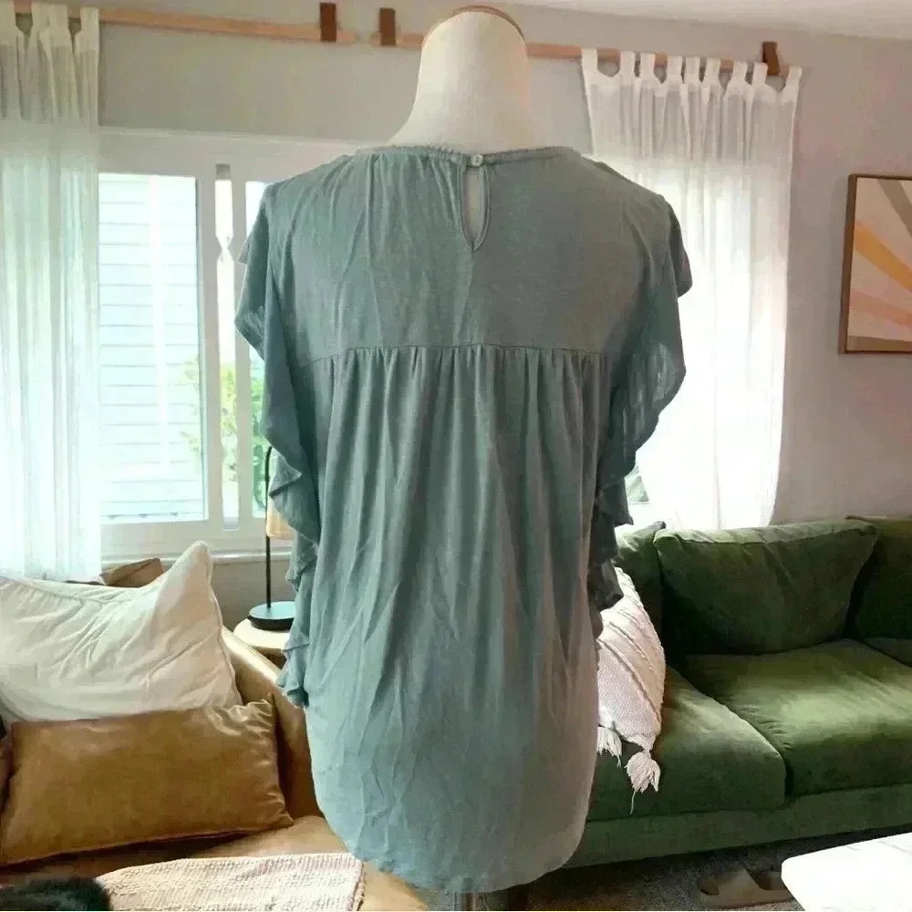 rxb seafoam green blouse with ruffled sleeves - Picture 4 of 7